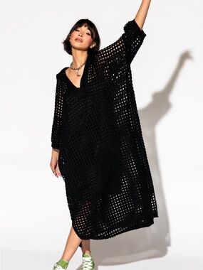 Dressed in LALA Black Open Knit Maxi Dress 🖤 NWT Oversized S/M